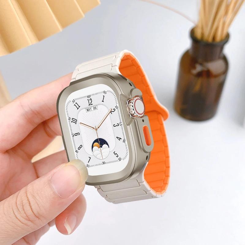 Magnetic Loop+silicone case for Apple Watch 42mm 46mm 44mm 40mm 49mm 45mm 41mm iWatch Series 11 SE 3 Ultra 3 10 9 8 7 6 5 Strap