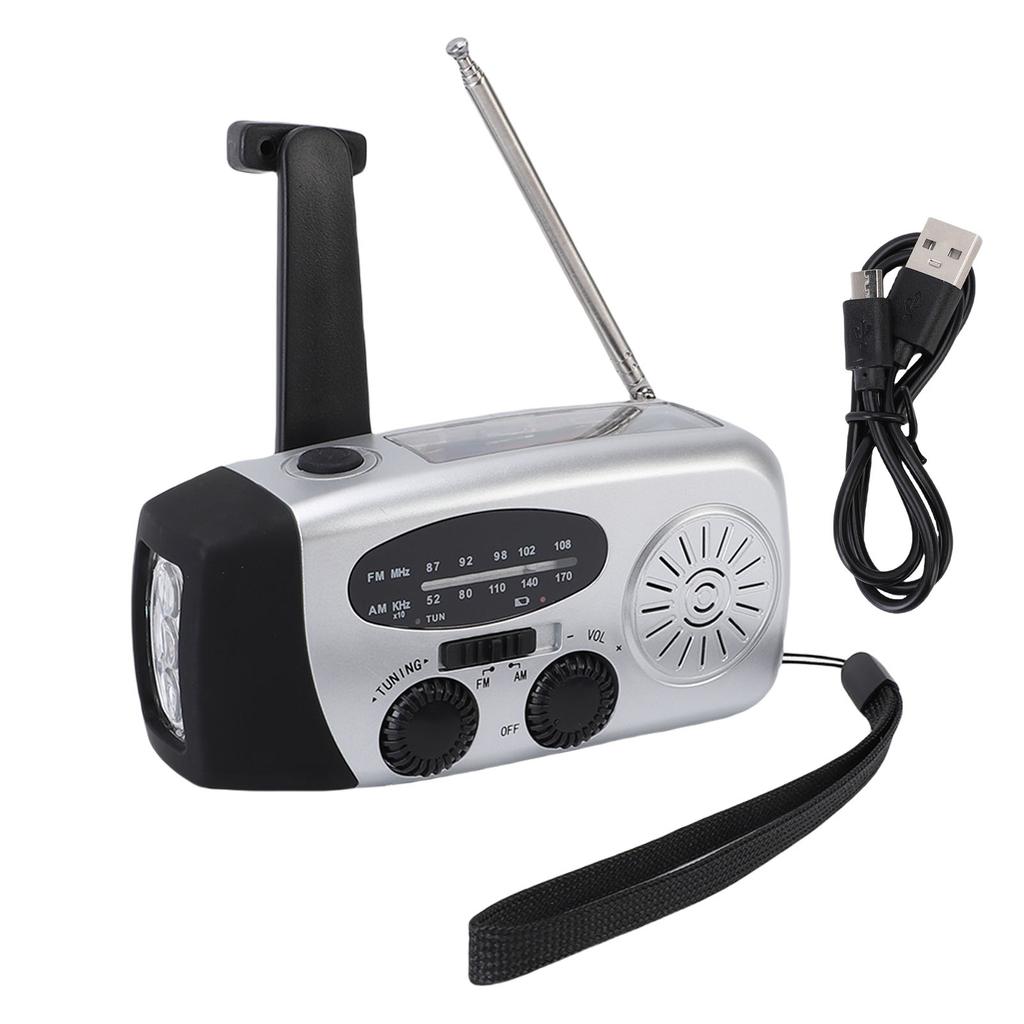 Emergency Radio Portable Solar Micro USB Hand Crank AM FM NOAA Radio with 3 LED Lights Power Bank Fo