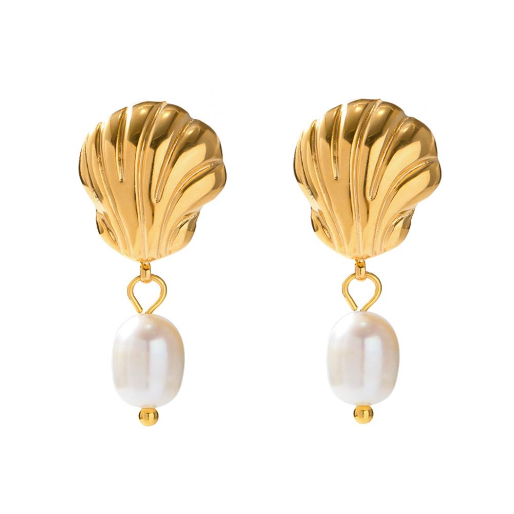 Youthway Beach Shell Natural Freshwater Pearl Earrings For Women Gold Color Party Temperament Waterproof Jewelry