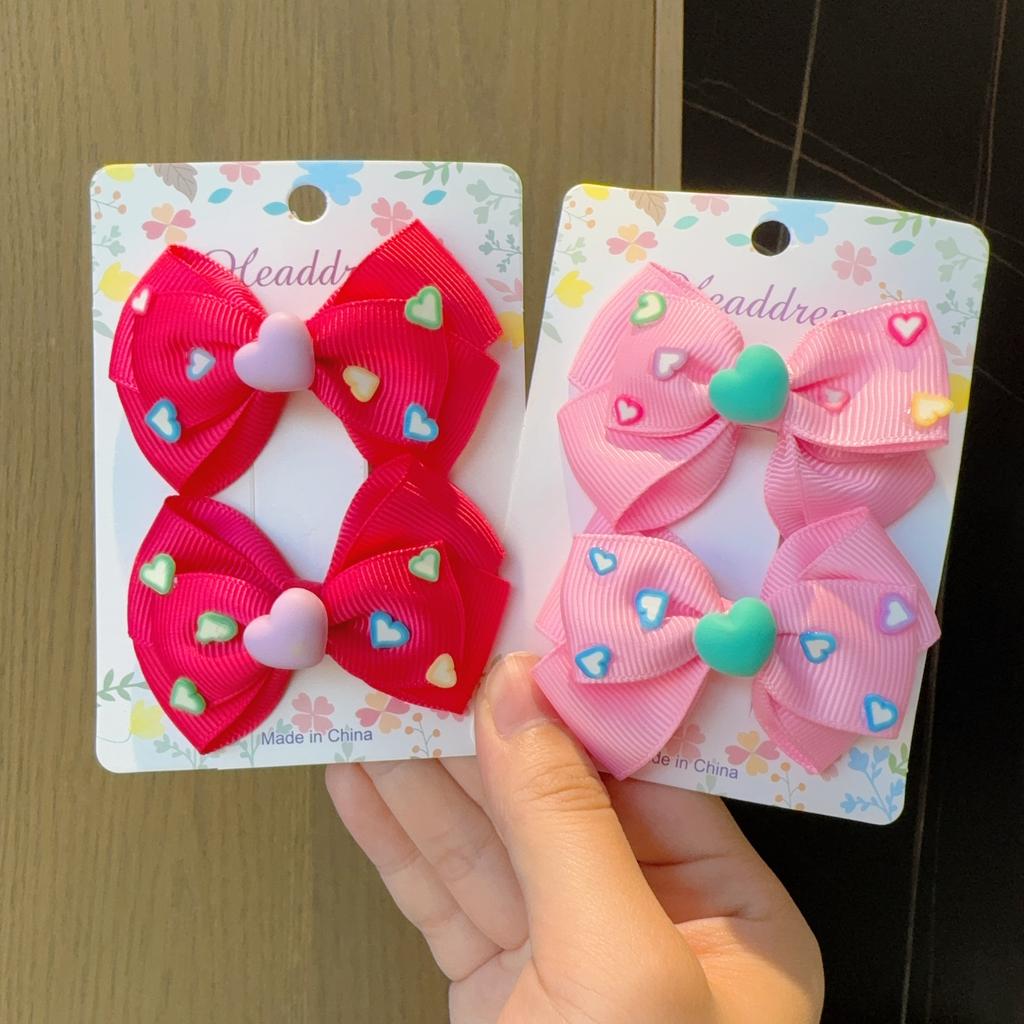 2PCS New Cute Princess Fashion Solid Heart Bow Lovely Girls Hairpins Children Headwear Hairgrip Hair Clips Hair Accessories