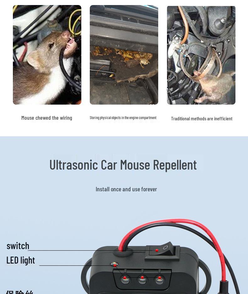 Ultrasonic Car Rodent Repellent - Auto-Activates When Parked, Protects Circuits