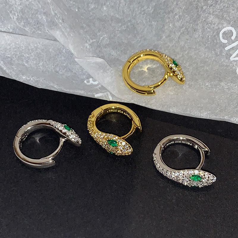 S925 Silver Snake-Shaped Hoop Earrings with Micro-Paved Zirconia - Retro Fashion for Women