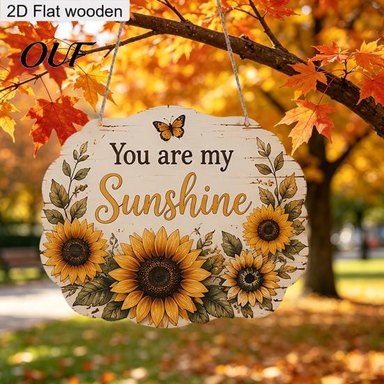 Thanksgiving Holiday Ornament Fall Wooden Sign Door Hanger, 2D Sunflower Pumpkin Gnome Wall Indoor Outdoor Art Plaque, Rustic Farmhouse Autumn Hanging