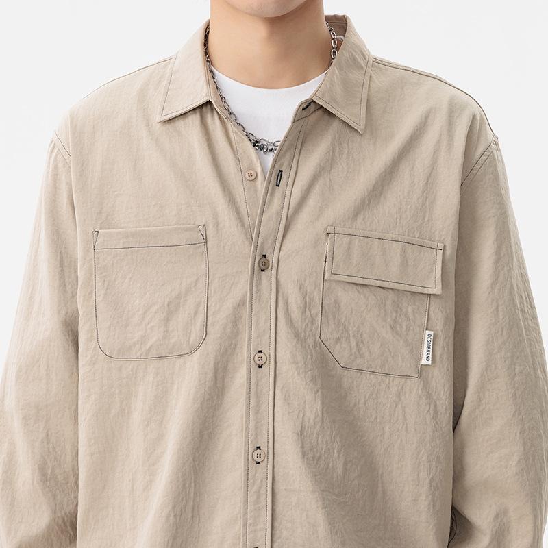 Spring And Autumn Men'S Solid Color Lapel Long Sleeve Shirt Men'S Loose Casual Shirt Jacket