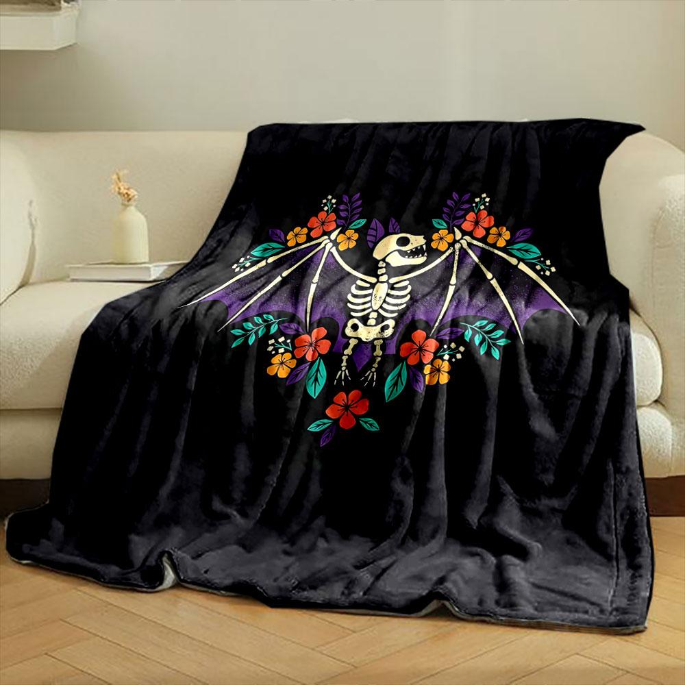 Skeleton Bat with Colorful Flowers Print Blanket Soft and Cozy Perfect for the Living Room Bed Sofa or a Nap,gift
