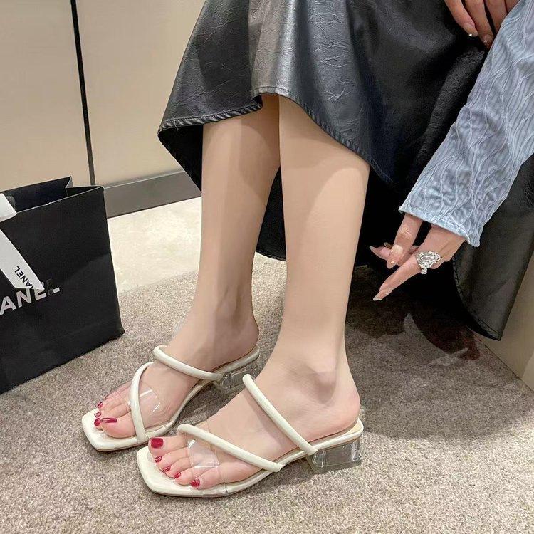 

French thick-heeled slippers women s summer wear with skirt 2025 new fairy wind water diamond temperament crystal high-heeled sandals 40