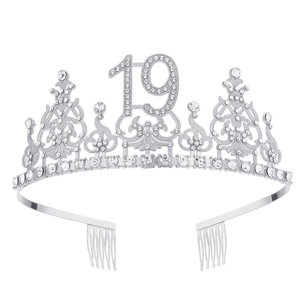 Fashion Alloy Digital Crown With Diamond Tiara 18Th Birthday Party Pearl Alloy Headband