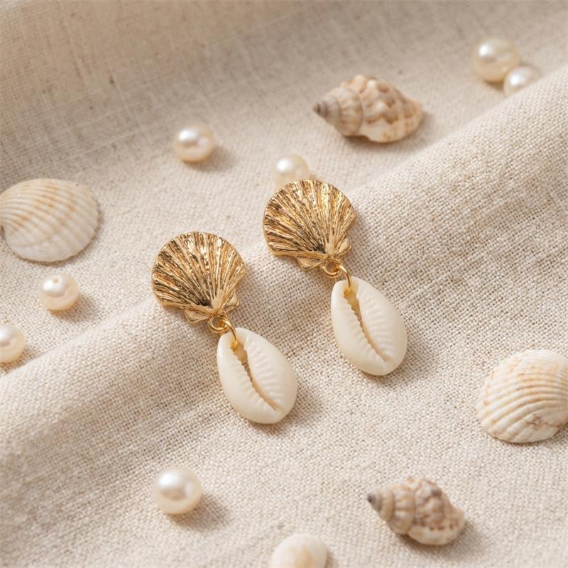 Boho Ocean Style Starfish Shell Pendant Earrings for Women Summer Seaside Conch Scallop Pearl Earring Beach Party Charm Jewelry