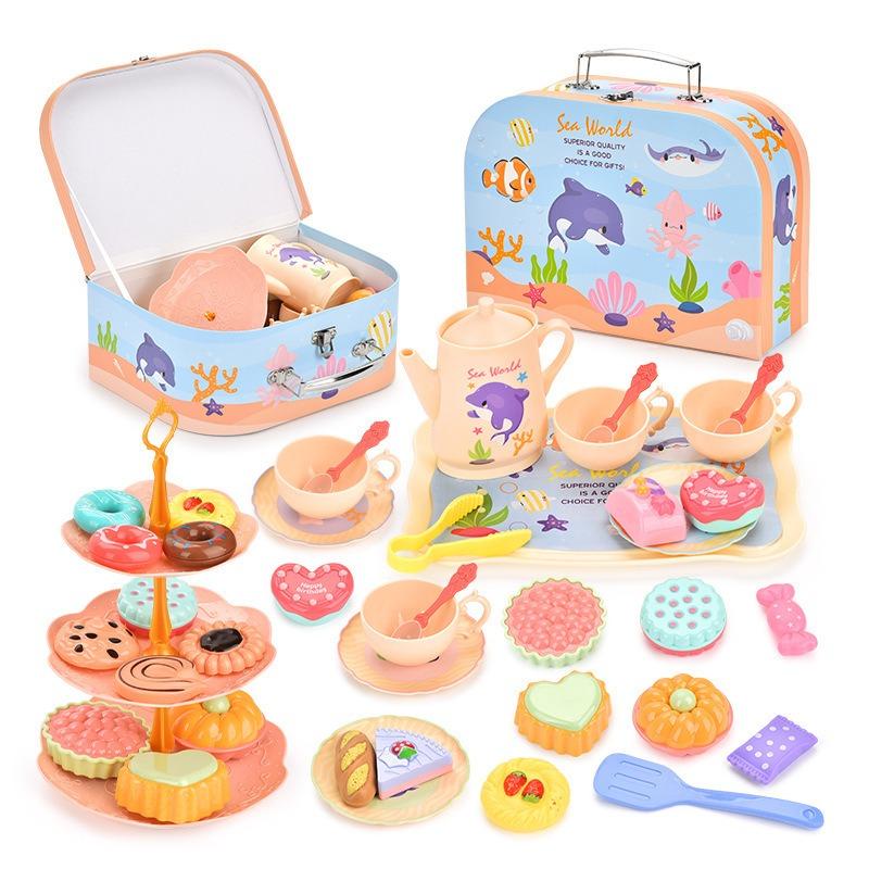 Tea Party Set for Little Girls,Kids Kitchen Pretend Play for Girls Boys Age 3-8, Kitchen Toys with Teapot,Cups,Plates & Storage Case,Princess Gift Set