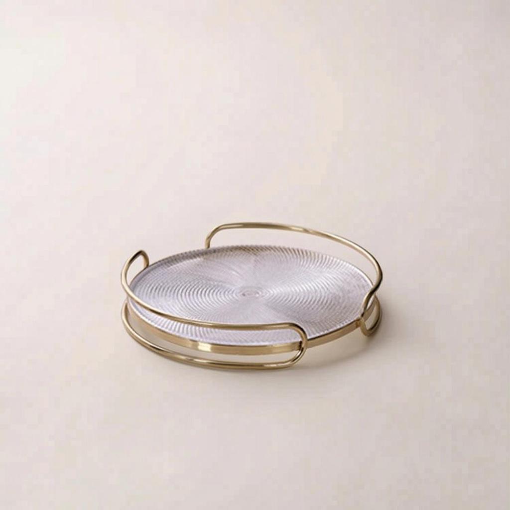Glass Tray with Metal Frame Tone Round Handles Decorative for Home Stylists, Hosts, Coffee