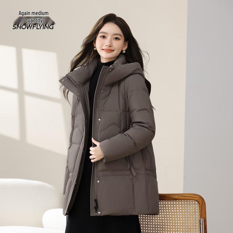 XueZhongFei Damen Mittellange Kapuzen-Winterdaunenjacke