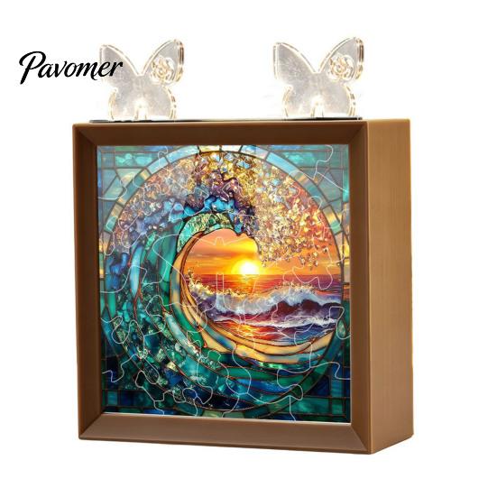 Romantic Warm Light Decor DIY Acrylic Puzzles Night Light, Hand-Assembled Jigsaw Lamp with Butterfly Decor, Atmosphere for Room Creative Handmade LED