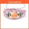 Trendy Pink Leather Braided Bracelet With Zodiac Time Gemstone For Men And Women