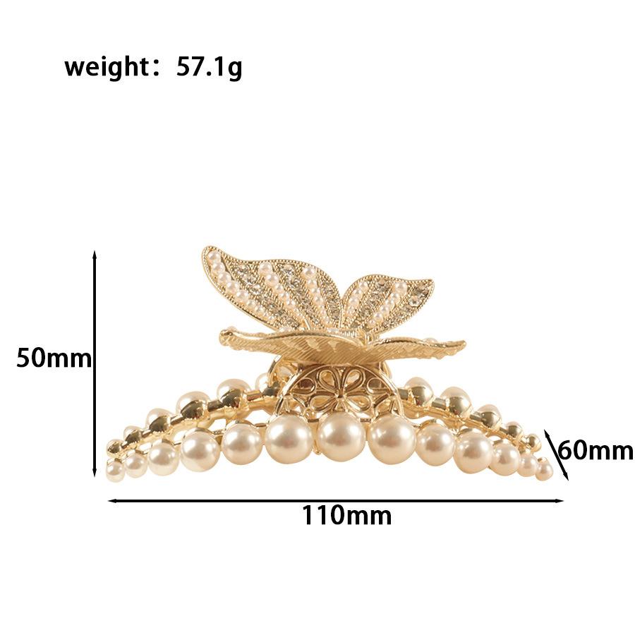 1pc Elegant Temperament Pearl Butterfly Hair Clip,high-quality Large Pan Hair Grip Shark Clip Inlaid with Diamond  Hair Ornament