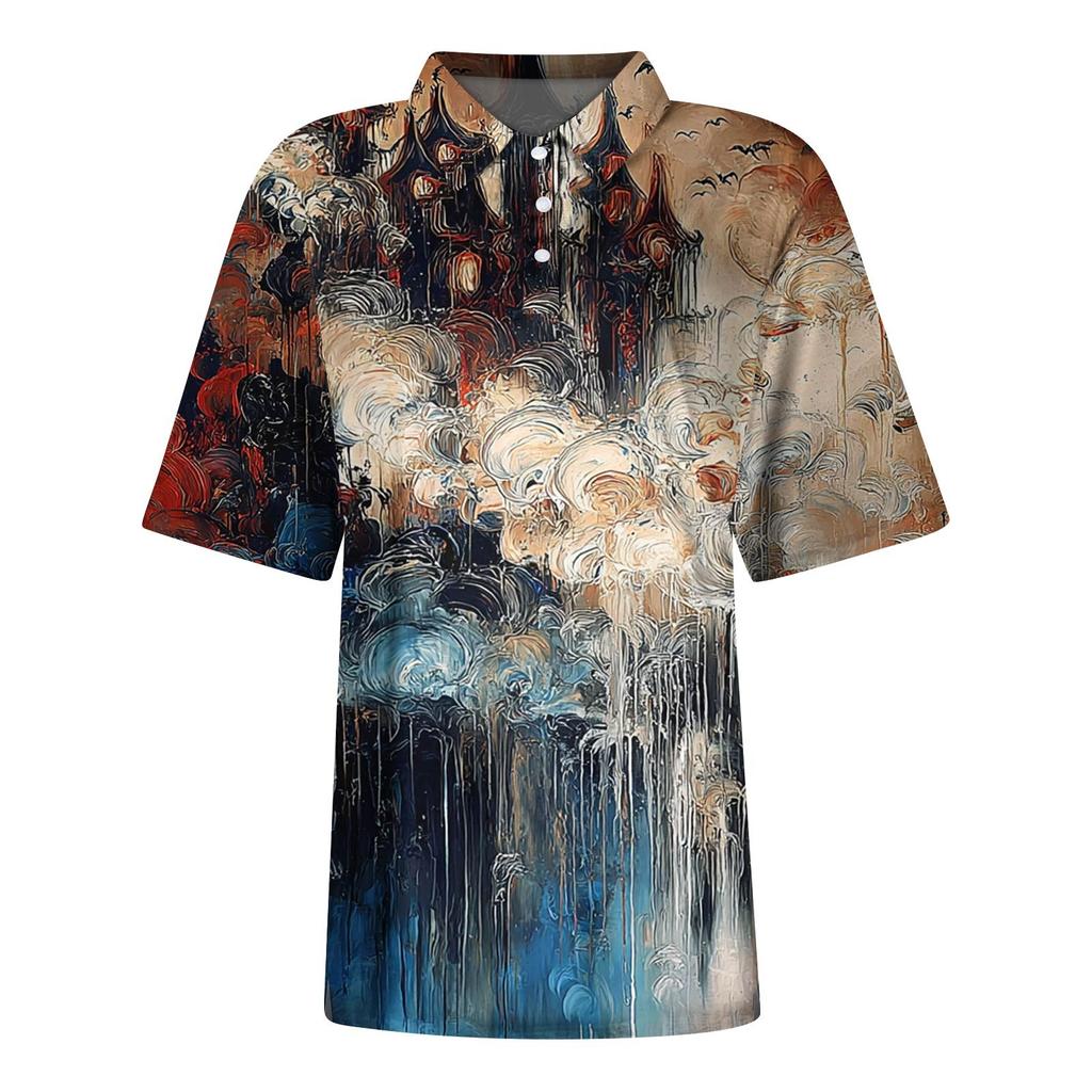 Női divat Alkalmi hajtóka rövid ujjú nyomott ing Női gombos felsők