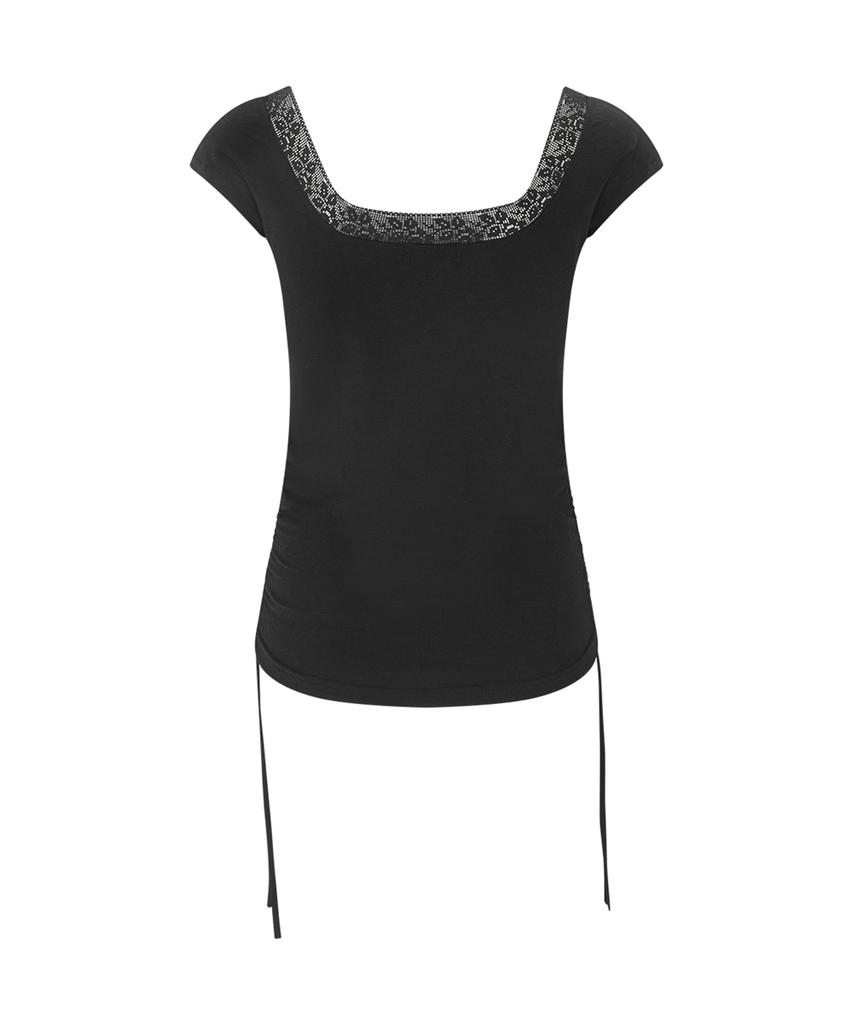 Peullijeunopallou Maya Lace Shirring Short Top (Black)