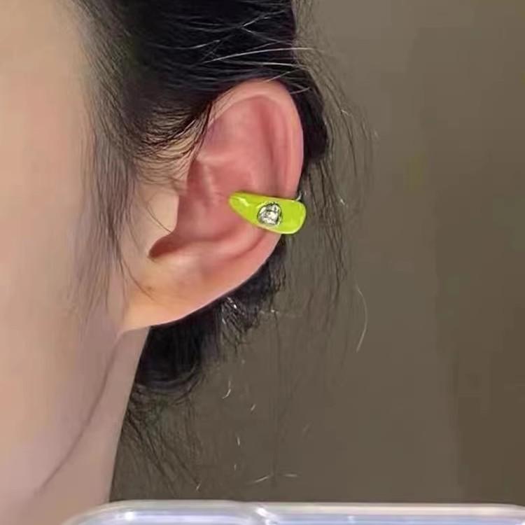 

4pcs Fashion Y2K Colorful Dropping Glaze No Piercing Ear Cuff Earrings Sweet Zircon Hoop Ear Clip Earring Girls Women Jewelry зелений
