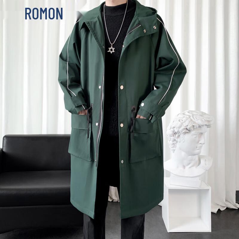 ROMON Men s Mid-Length Hooded Trench Coat 2XL