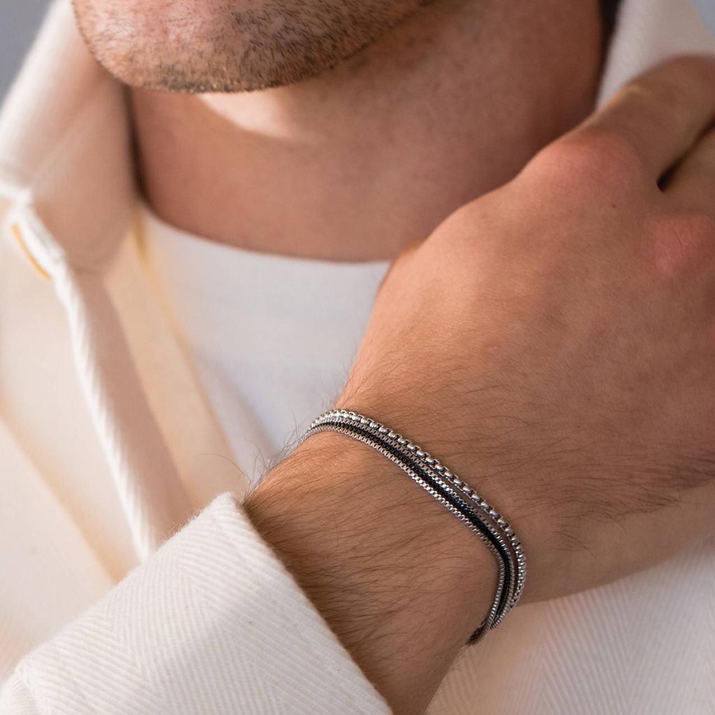 4pcs Vintage Stainless Steel Bracelets Set for Men Women Fashion Minimalist Box Chain Bracelet Daily Wear Unisex Jewelry Gifts