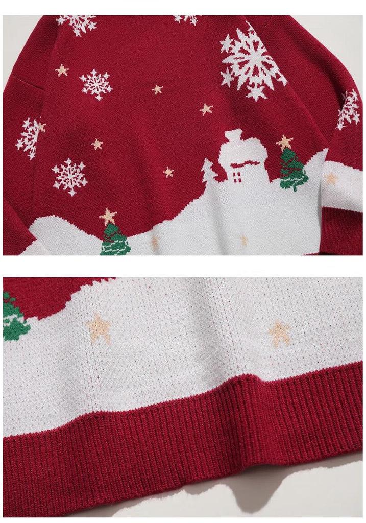 2026 European Women's Round Neck Christmas Cartoon Knit Sweater