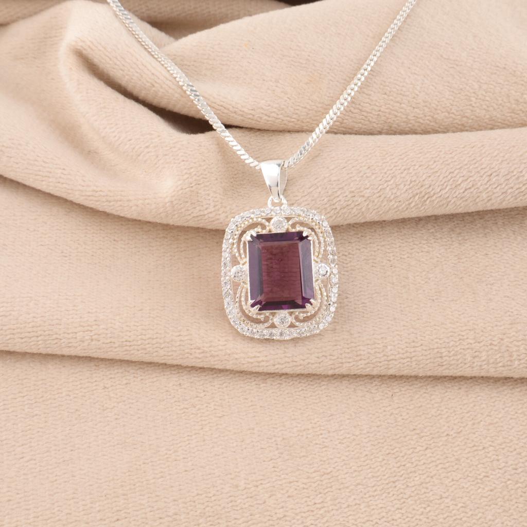 Amethyst Edelstein 925 Sterlingsilber Schmuck Modischer Zirkon Anhänger CZP-11-10