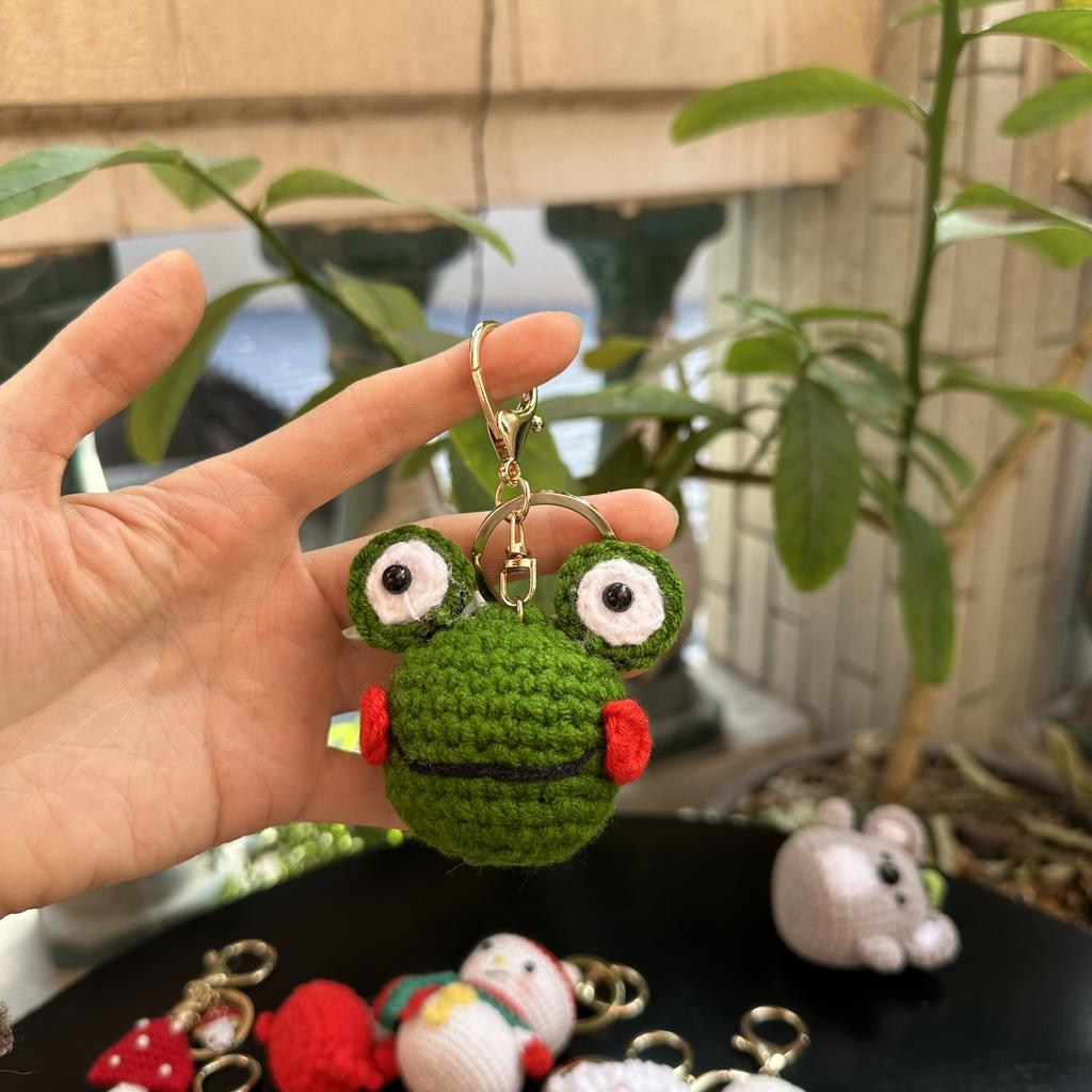 Handmade wool crocheted cartoon sunny day doll dog pig sheep chicken fox rabbit animal diy doll head key chain bag decoration