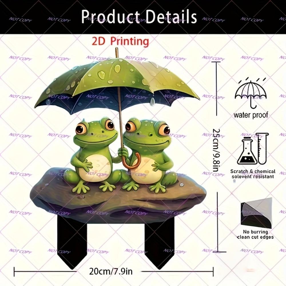 Frog with umbrella, 2D flat, acrylic, garden decoration, floor plugs, suitable for courtyard, potted plants, lawn, Christmas, Halloween
