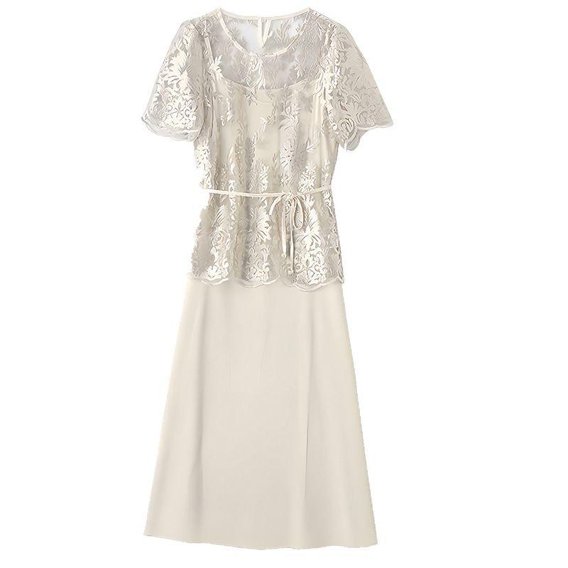 2025 New Fashion High-End Women's Camisole Lace Blouse and Mid-Length Dress Set