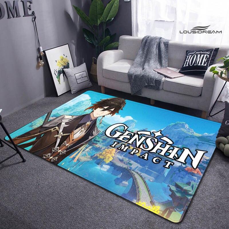 Genshin Spiel Cartoon Druck Teppich Wohnzimmer Schlafzimmer Teppich rutschfeste Fußmatte Kinderspielzimmer Teppich Fotografie Requisiten