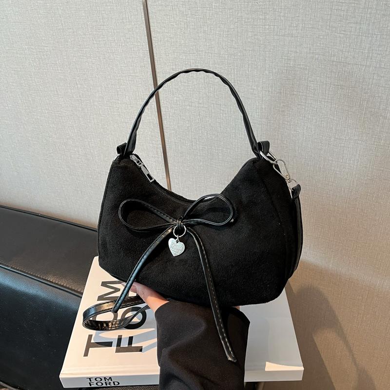 Retro suede dumpling bag new shopping trip portable bow versatile shoulder bag