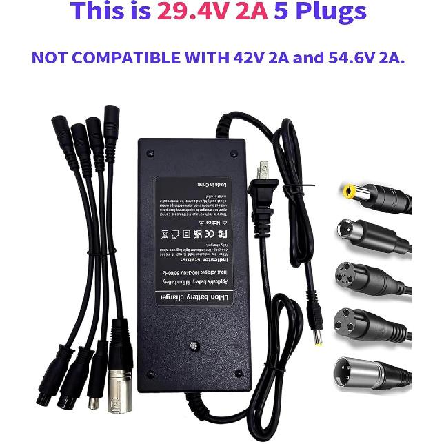 (5 Plugs) 29.4V 2A Fast Battery Charger Universal For 24V 25.2V 25.9V Lithium Battery Electric Scooter Replacement Charger - 5 In1 Plugs