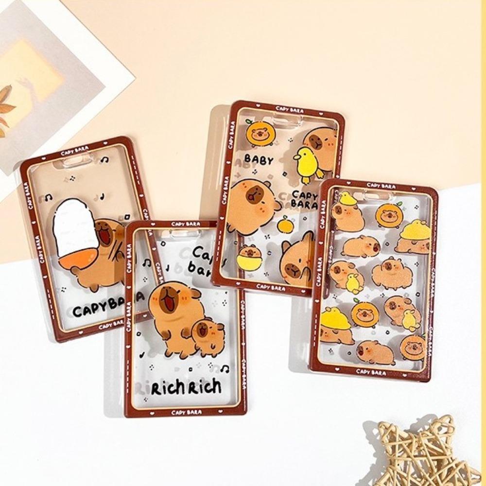 Cute Cartoon Capybara Photocard Holder Transparent with Lanyard Photo Protector Case Keychain Card Cover Photo Storage