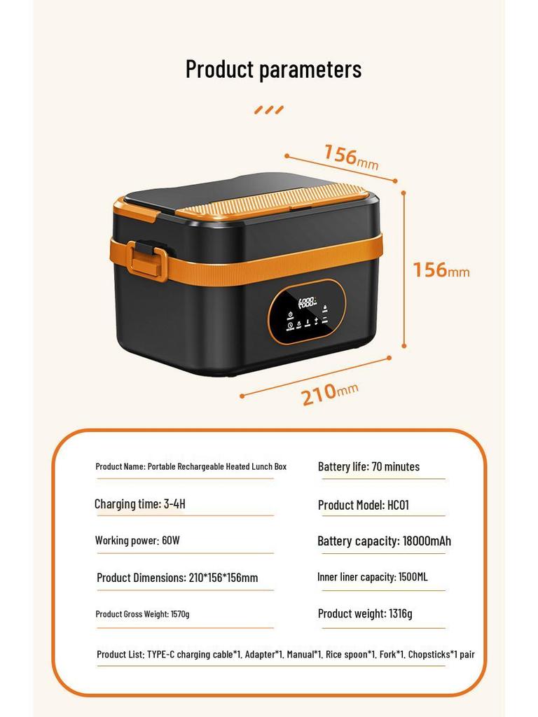 Self-Heating Insulated Wireless Lunch Box - Stainless Steel for Students & Office Workers