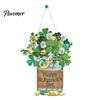 Weather Resistant Wood Sign St. Patrick's Day Wooden Door Sign, Luck Clover Green Hat Themed Hanging Outdoor Waterproof Holiday Plaque, Decorative