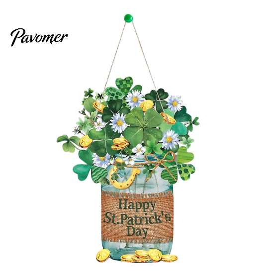 Weather Resistant Wood Sign St. Patrick's Day Wooden Door Sign, Luck Clover Green Hat Themed Hanging Outdoor Waterproof Holiday Plaque, Decorative