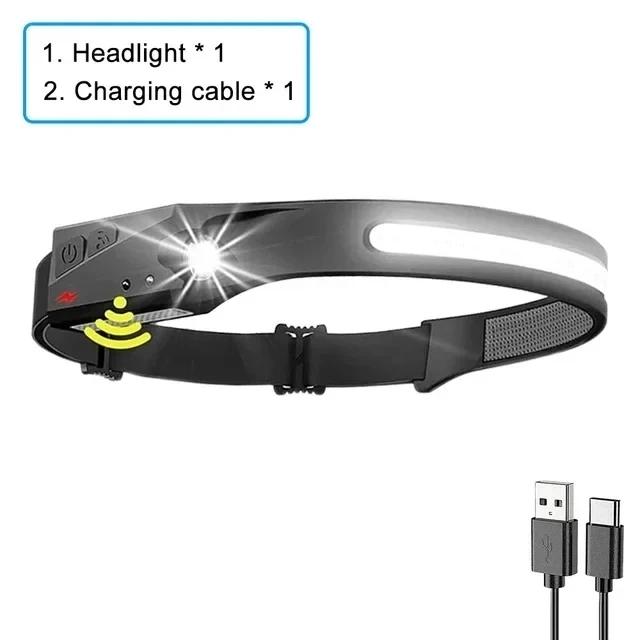 USB Rechargeable LED Headlamp COB Sensor Headlight With Built-in Battery Head Torch Outdoor Super Bright Camping Fishing Lamp
