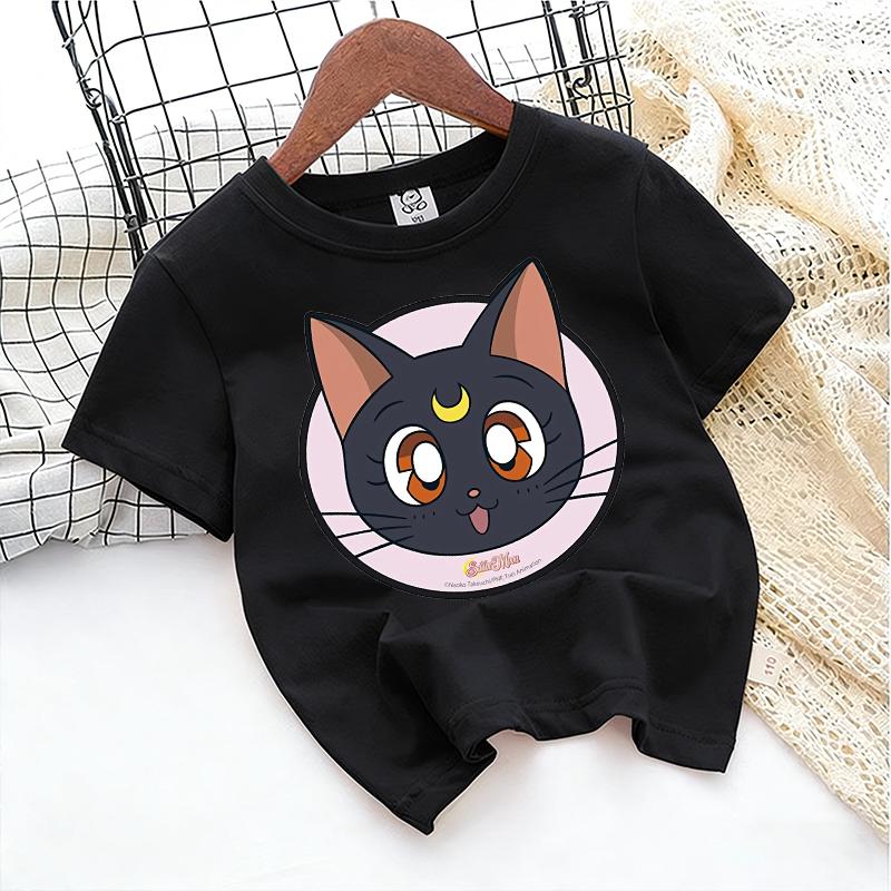 SailorsMoon Anime Girl's T-shirt Cotton Clothes Cute Cartoon Printed Toddler Sweatshirt Casual Short Sleeve Kids Game Trend Tops