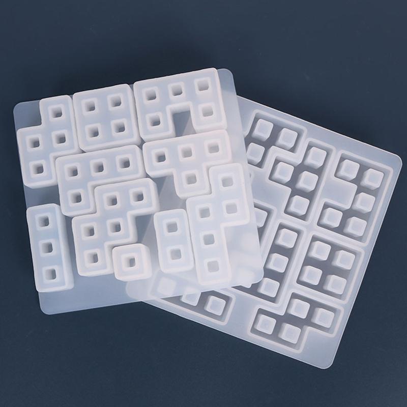Resin Molds Mini Cube Silicone Square Epoxy Crystal DIY Stackable Puzzle Interlocking Blocks Casting Jewelry Kit for Kid