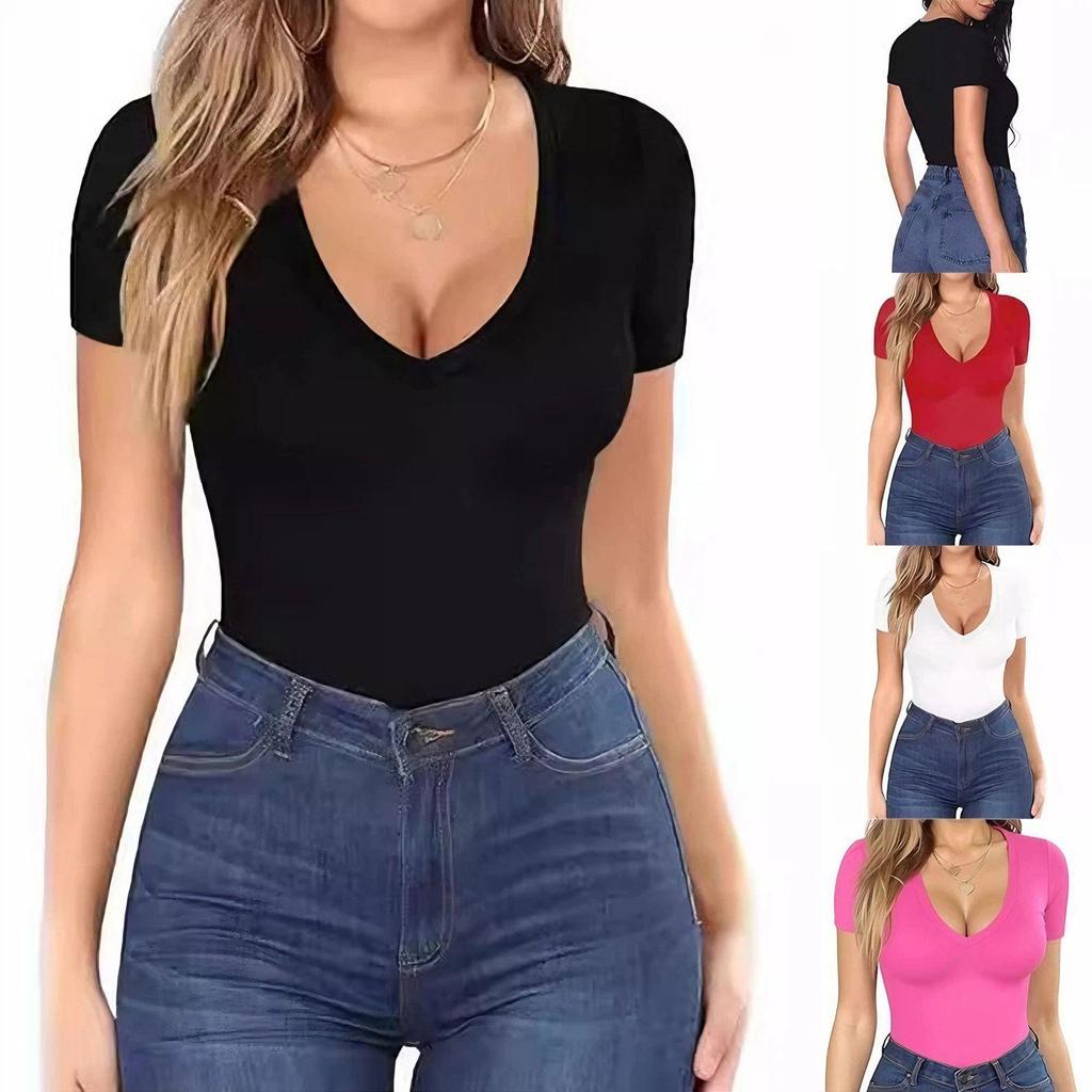 Ziyuan Y2K European & American Style Deep V-Neck Slim Fit Short Sleeve Women's Top