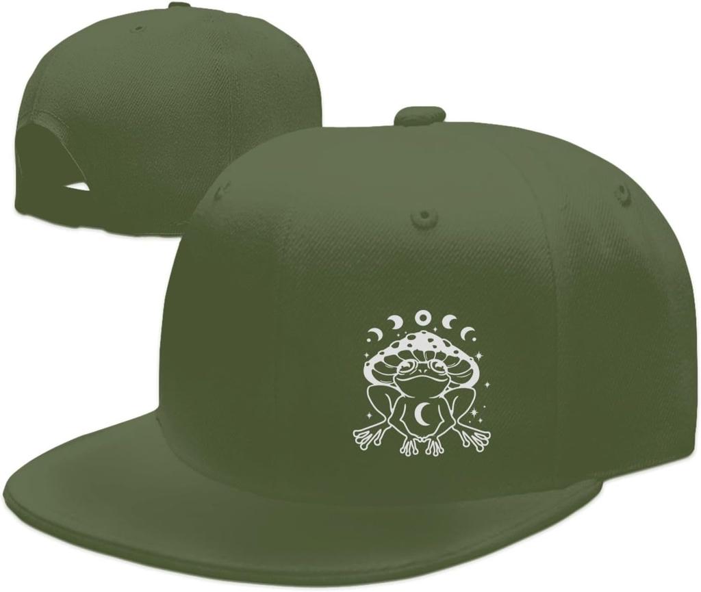 Mushroom Frog Celestial Moon Graphic Flat Bill Cap Unisex Polyester Snapback Trucker Hat
