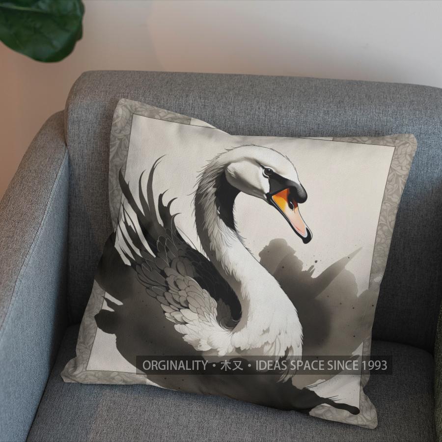 2D Stylish Black Swan Artistic Pattern Pillow Covers Pattern Cushion Cover Suitable for Sofa Bedroom Car Pillow Cover