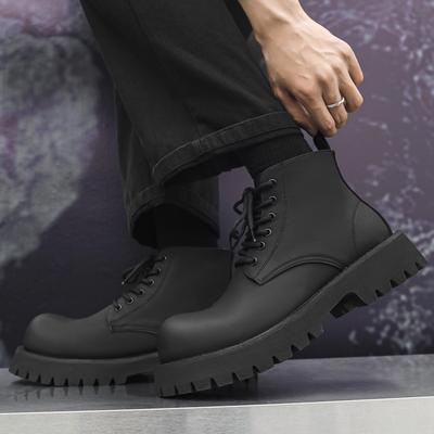 British Style Men's Classic Black Thick Soled Low Top Short Boots Brand Winter Men's Lace Up Comfortable High Top Boots