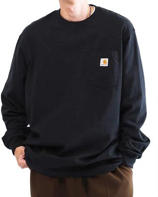 Carhartt Μακρυμάνικο Φούτερ με Στρογγυλή Λαιμόκοψη με Μέγεθος Στήθους Μαύρο Ανδρικό T-Shirt Τσέπη, L,