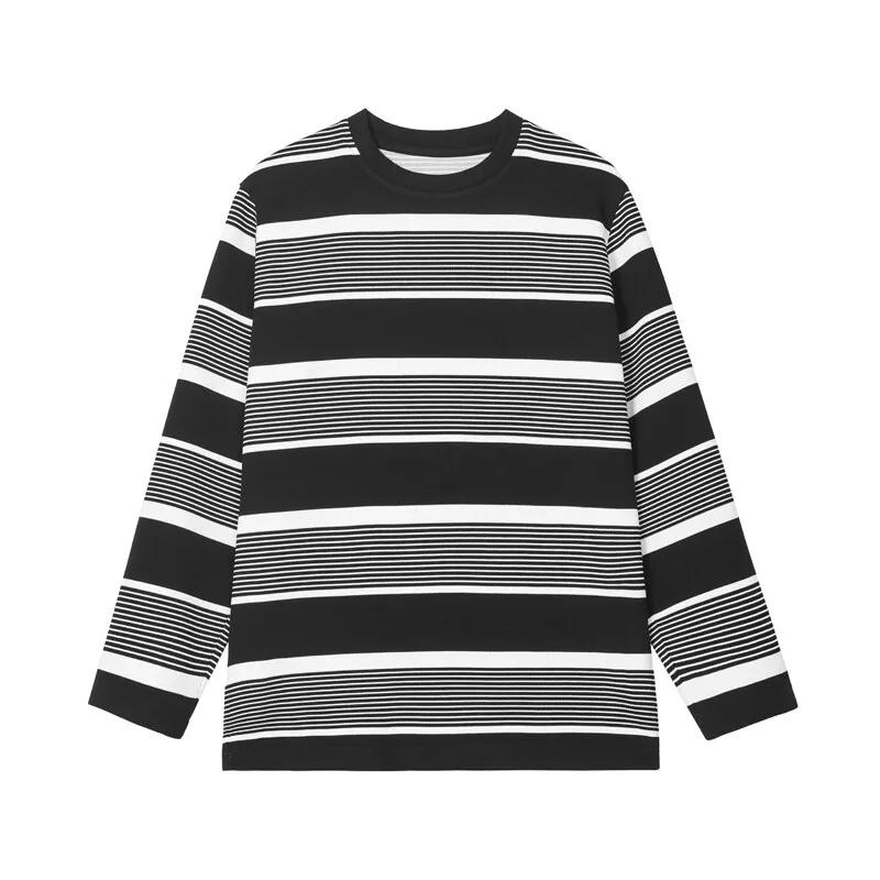 2025 Spring Autumn Men O-Neck Striped T-Shirt Fashion Loose Streetwear Tshirt Men Long Sleeve Japanese Style Lazy for Teens