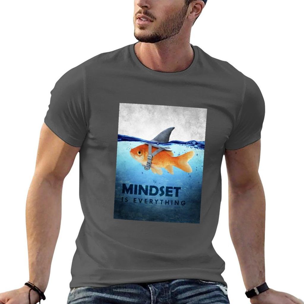 Mindset ist alles Fisch und Hai Illustration Motivation T-Shirt Anime T-Shirts Oversize T-Shirt Für Unisex T-Shirt
