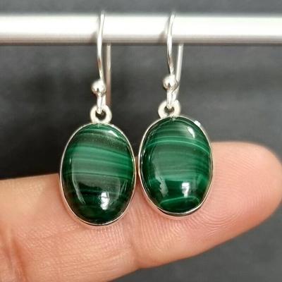 Malachite Earring, Women Earring, 925 Silver Earring, Oval Earring, Gift For Her, Dangle Earring, Gemstone Earring, Designer Earring