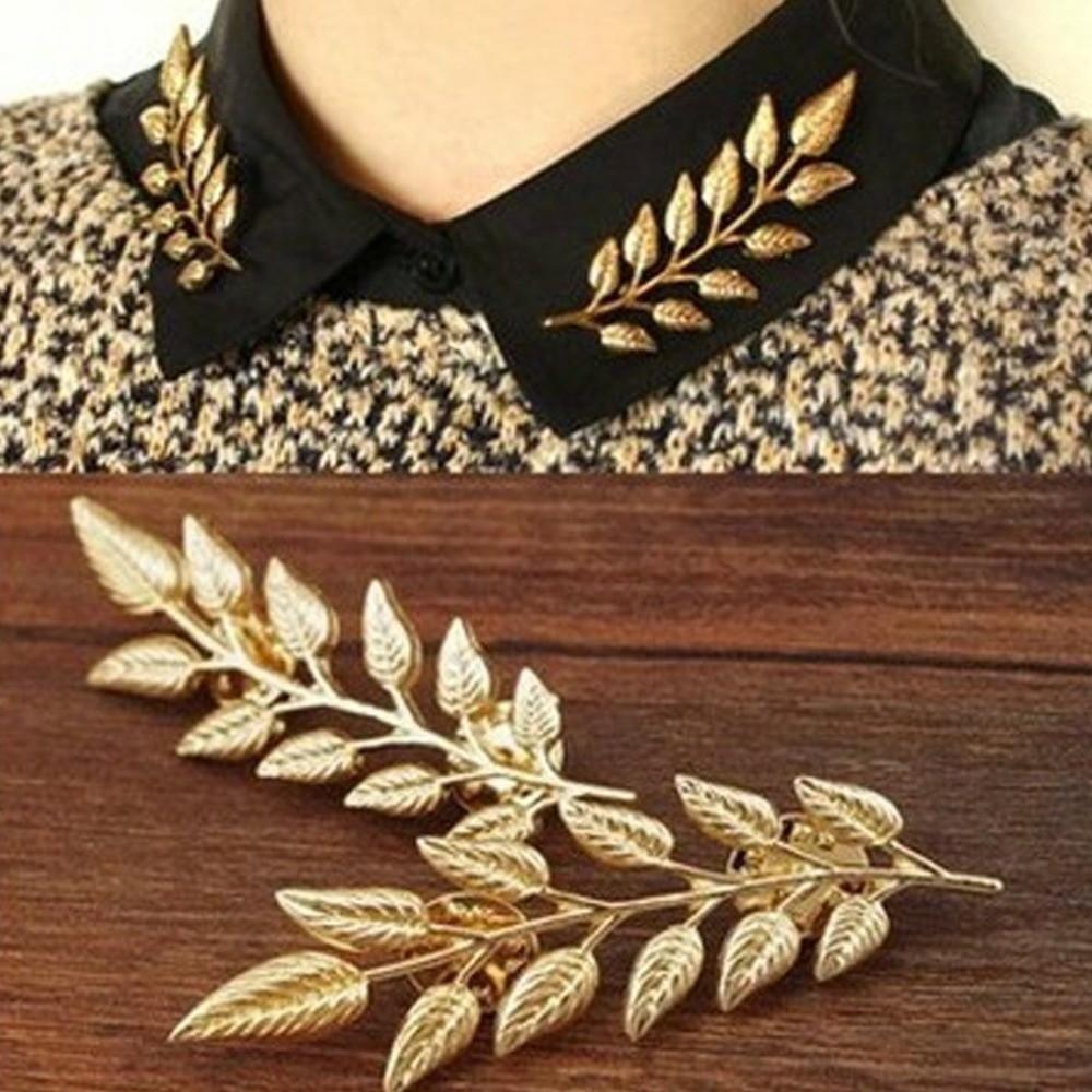 Rhinestone Brooch Leaf Jewelry Metal Brooch Collar Brooch Golden Leaves Collar Pin Unisex Wear