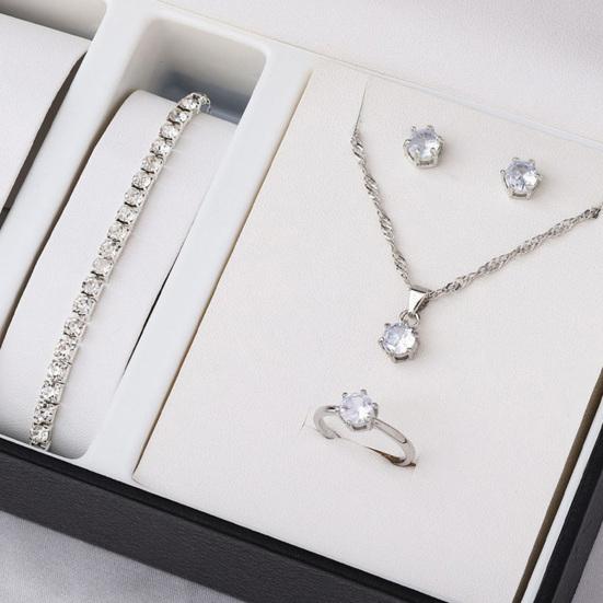 4Pcs/Set Bridal Jewelry Set Inlaid Necklace Sparkling Rhinestones Earrings
