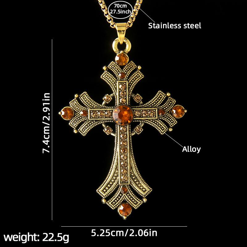 Collana con Ciondolo a Croce Borchiato di Diamanti Stile Gotico Y2K in Acciaio Inossidabile, Catena Lunga e Grande Colorata Personalizzata Vintage per Maglione da Uomo