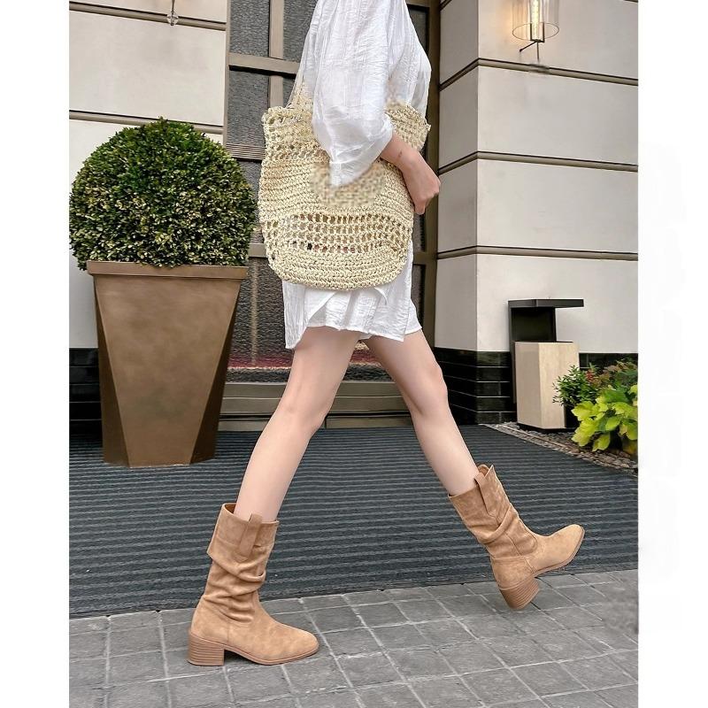 Fashion Round Toe Retro British Style Heightened Booties 2025 Autumn and Winter New Women's Mid-leg Boots
